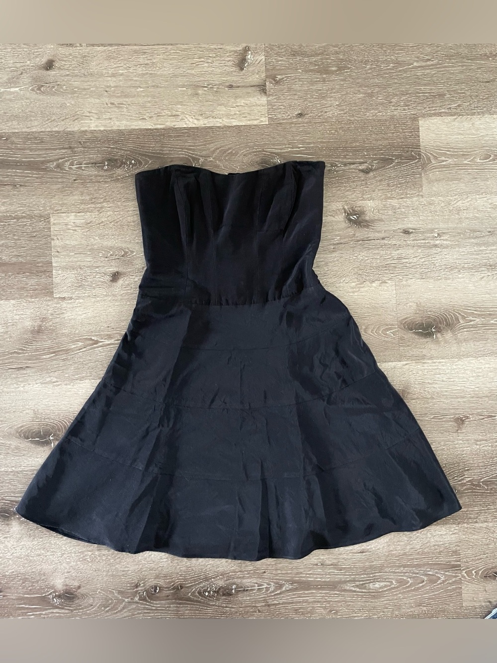 Nicole Miller mod cloth Black Strapless Flared Cocktail Dress sz L grunge